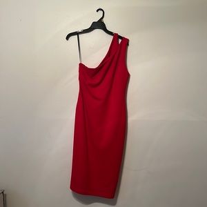 Beautiful red one shoulder straight fit dress